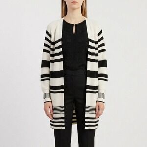 Simona Corsellini Striped Cotton Longline Cardigan White Black Size Large NWT